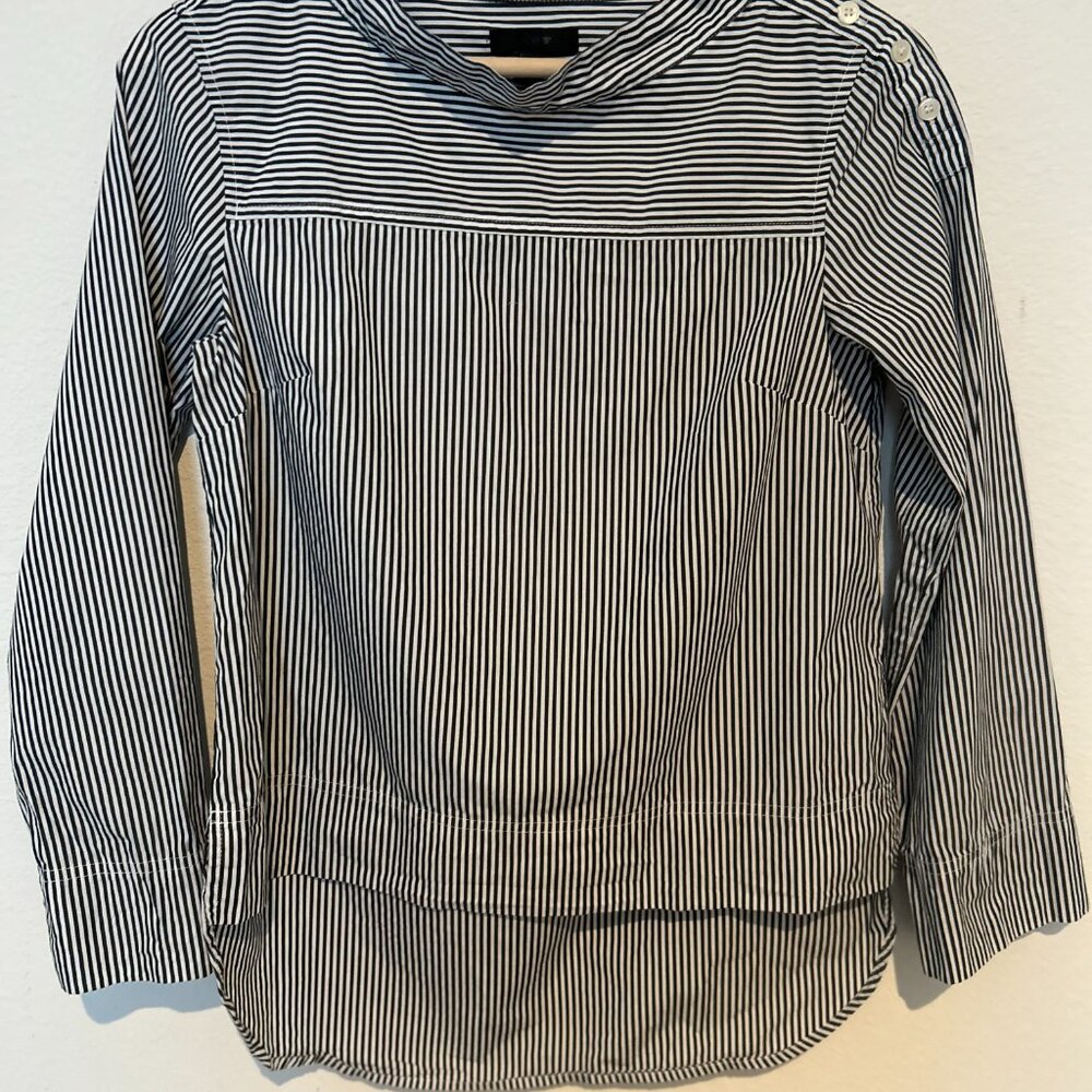 JCREW WOMENS NAVY AND WHITE STRIPED LONG SLEEVE POPLIN TOP 100% COTTON - Picture 5 of 9